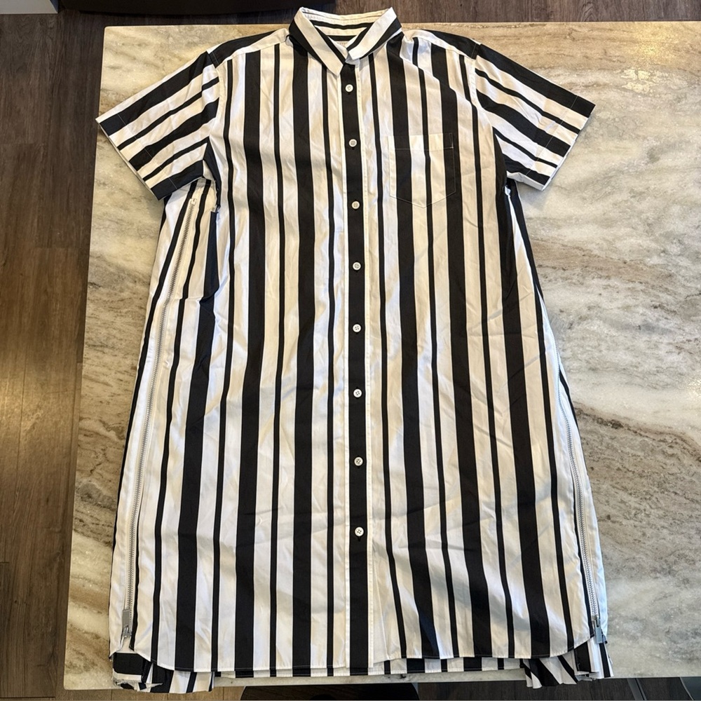 Sacai Black & White Striped Stripe Shirt Dress Women’s Size 3 Model 20-05078